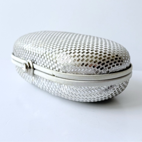 Vintage St. John Silver Satin Sequin Paillette Convertible Clutch Evening Bag